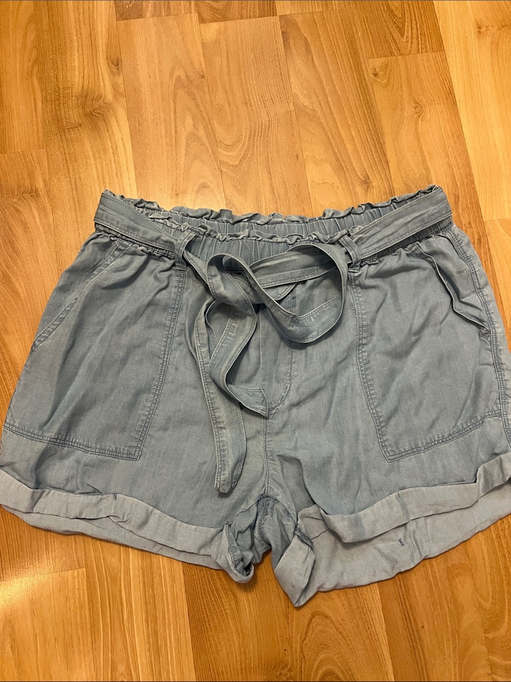 Aerie lite blue  belted shorts tie and elastic waist. Front and back  pockets L